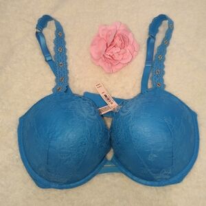 Victoria's Secret Vibrant Blue Lace Bra 38DD Rare Sexy Push Up NWT